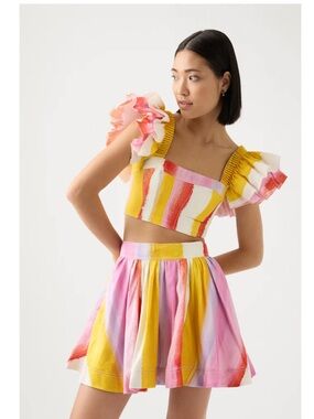 Aje Imagination frill sleeve top and mini skirt in aurora stripe